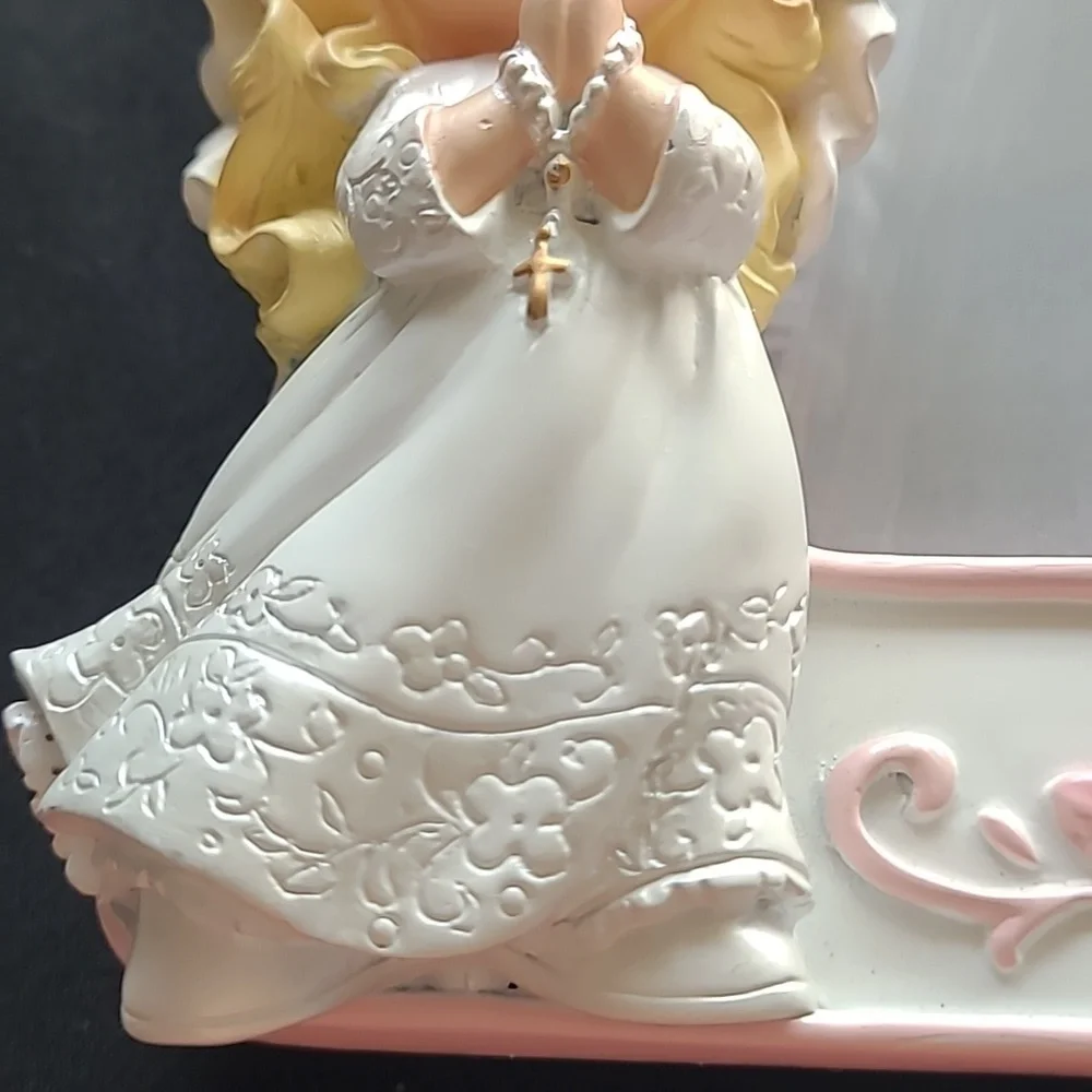 Precious Monents My First Communion Photo Frame Trimmed W Pink Flowers 4x6 Frame - Picture 5 of 6